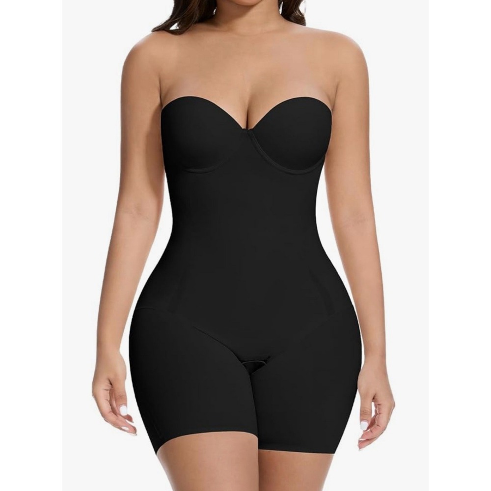 Slimers Black Strapless Shapewear Bodysuit‎ Tummy Control Butt Lift Built-in Bra